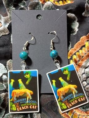 The Black Cat Horror Poster Earrings Bela Lugosi Boris Karloff Universal Monster